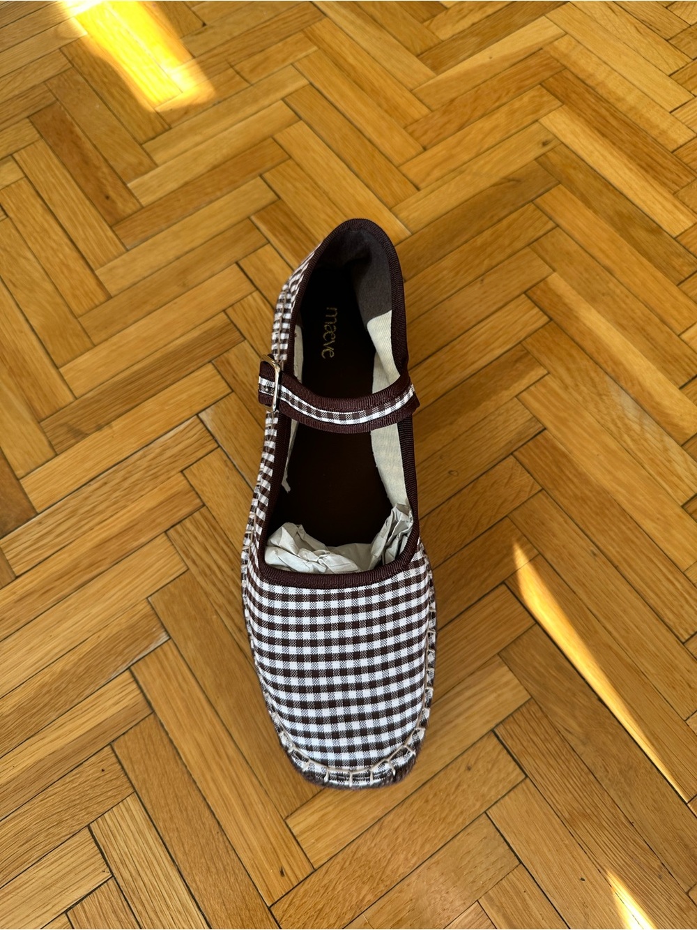 NIB Maeve Mary Jane Gingham Flat in Brown